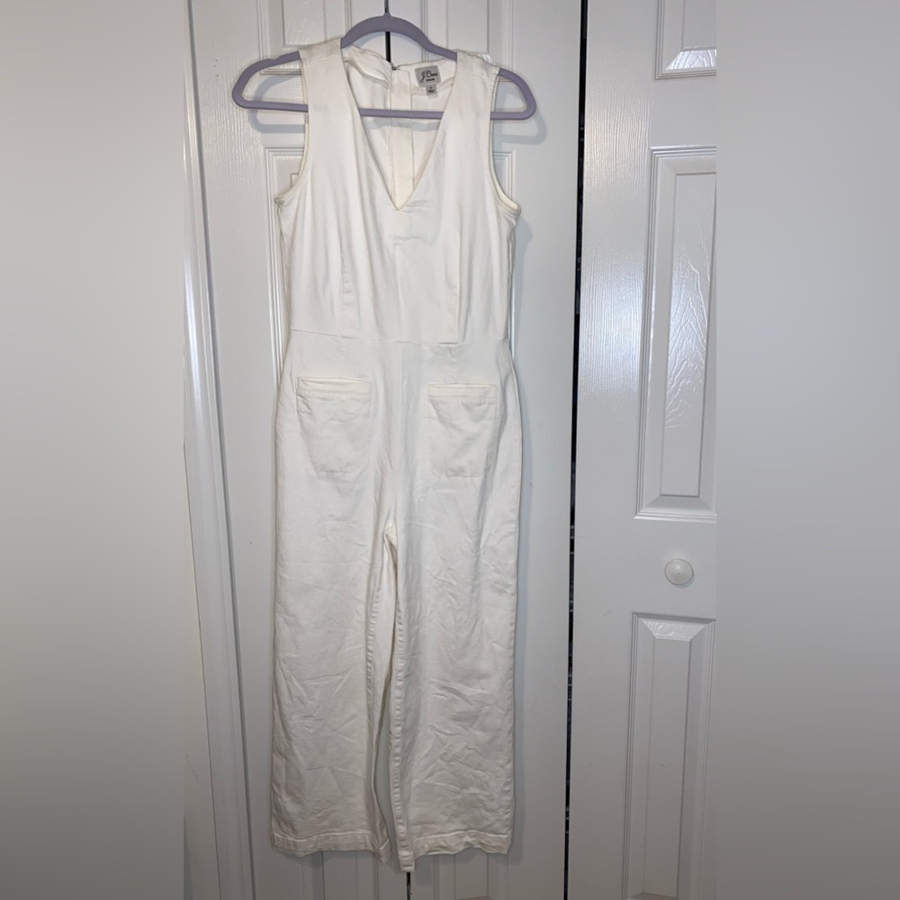 J. crew off white ivory j crew jeans denim overalls  jumpsuit size 2 98%…